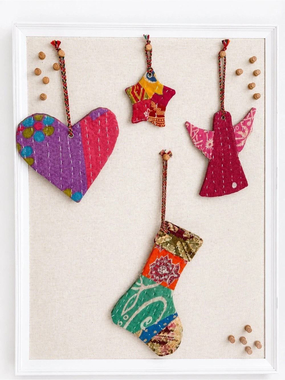 SET of 4 Vintage Kantha Ornaments-Made in India